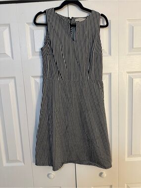 LOFT Black and White Vertical Stripe Sleeveless Mini Dress